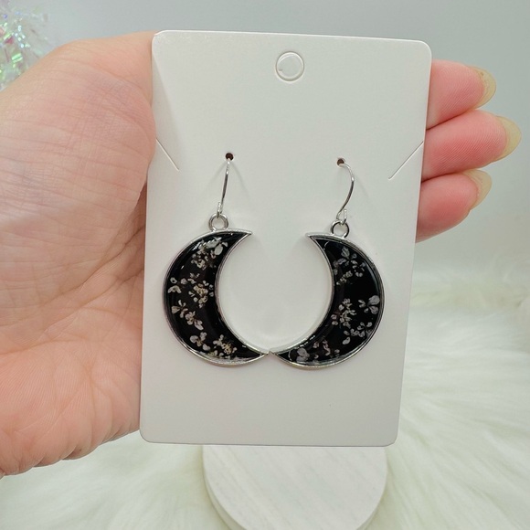 Floral Stellar Crescent Moon Earrings - Picture 2 of 4